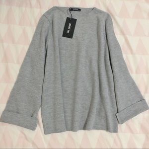 Zara Grey Relax-fit Long sleeve Tee